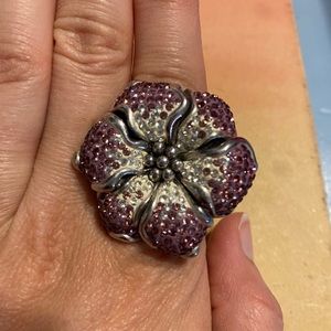 🌸Sterling Silver Swarovski Crystal Hibiscus Ring